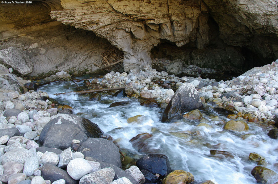 The Popo Agie River goes underground at Sinks Canyon State Park, Wyoming