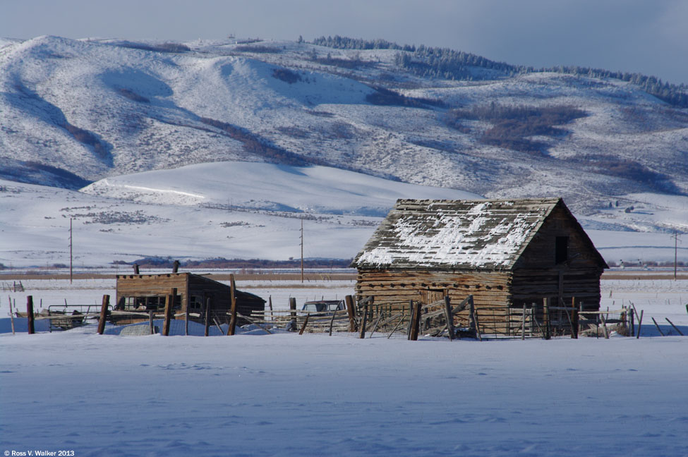 This old log barn is on 8th Street, on the outskirts of Montpelier, Idaho