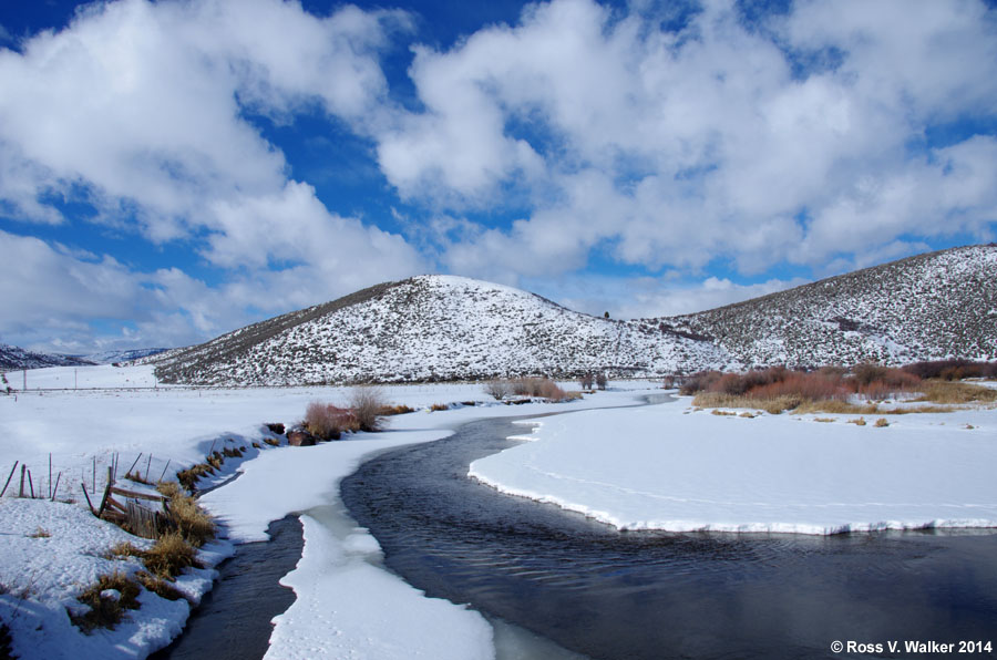 Partially frozen Bear River between Georgetown and Nounan, Idaho.