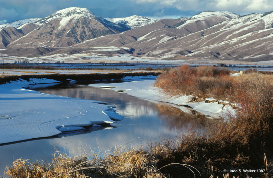 Bear River and Old Baldy mountain near Montpelier, Idaho.