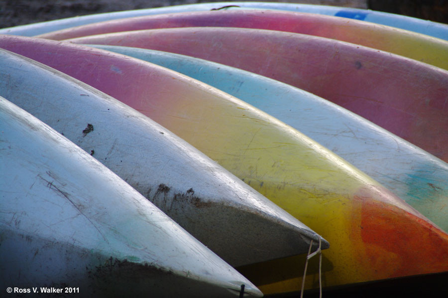 Canoes stacked at Camp Bartlett, southeastern Idaho