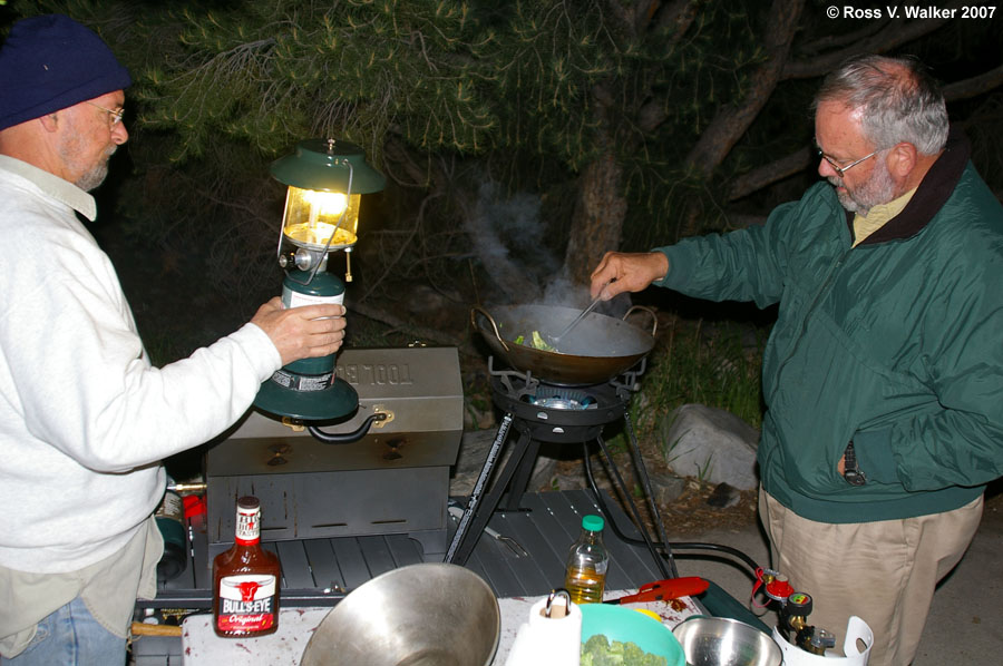 Cooking a Chinese dinner at Great Basin National Park, Nevada.