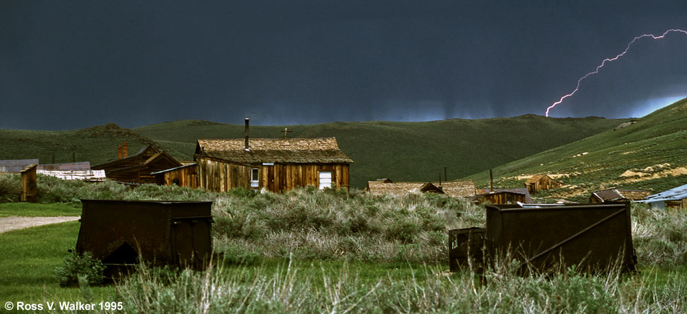 Lightning strike over Bodie, California