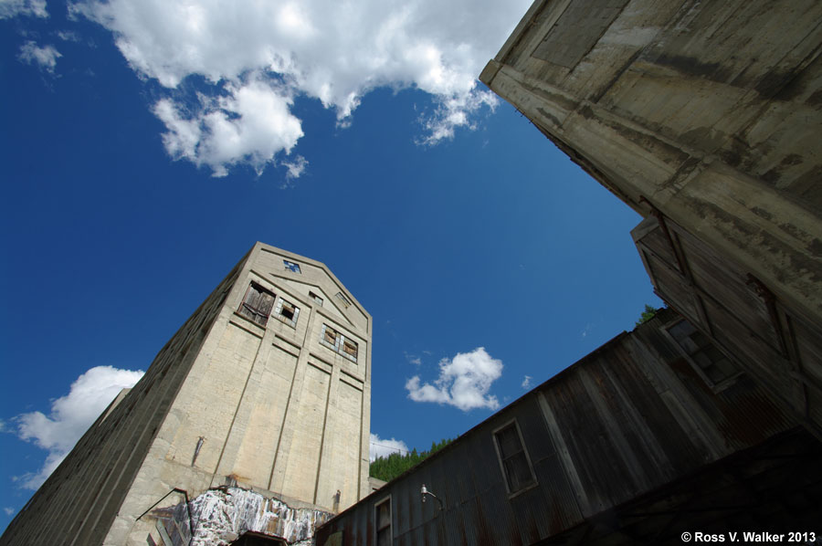 Concrete towers were storage bins for the Hecla surface plant in Burke, Idaho