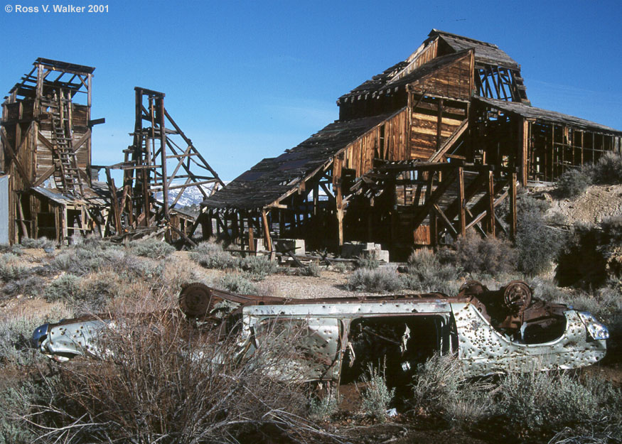 Upside down car at Chemung Mine, near Bridgeport, California