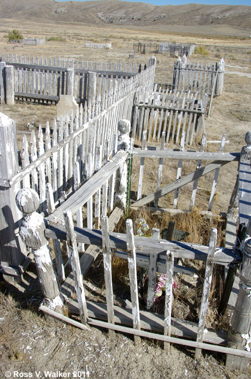 Wooden cribs at the cemetery in Cumberland, Wyoming