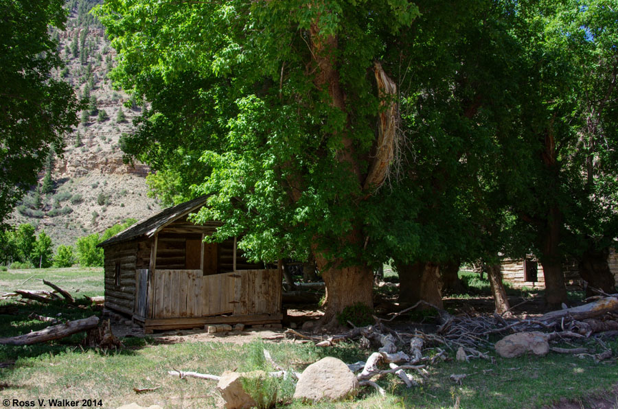 Log cabins in a beautiful cottonwood grove, Harper, Utah