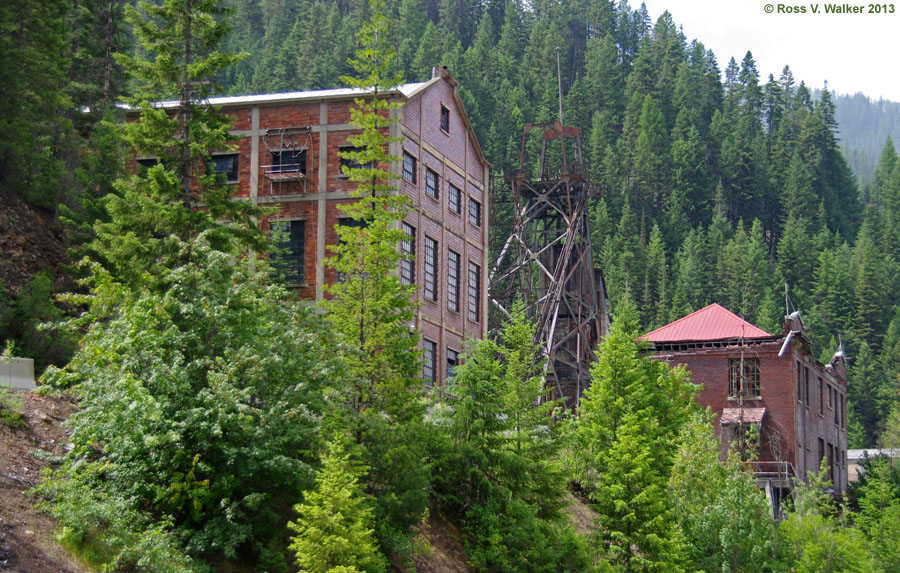 The hoist house and office buildings at the Hecla mining complex, Burke, Idaho