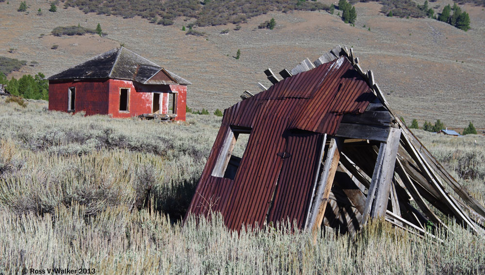 Scollick house and a tin shack ruin, Gilmore, Idaho.
