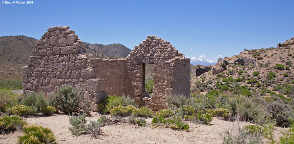 Mill office building with mill ruins in the background, Palmetto, Nevada