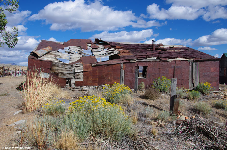 Tin cans were used for much of the roof and siding of this old shed at Tuscarora