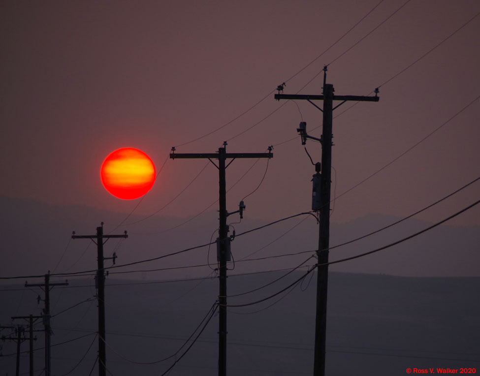 Red sun through wildfire smoke, Montpelier, Idaho