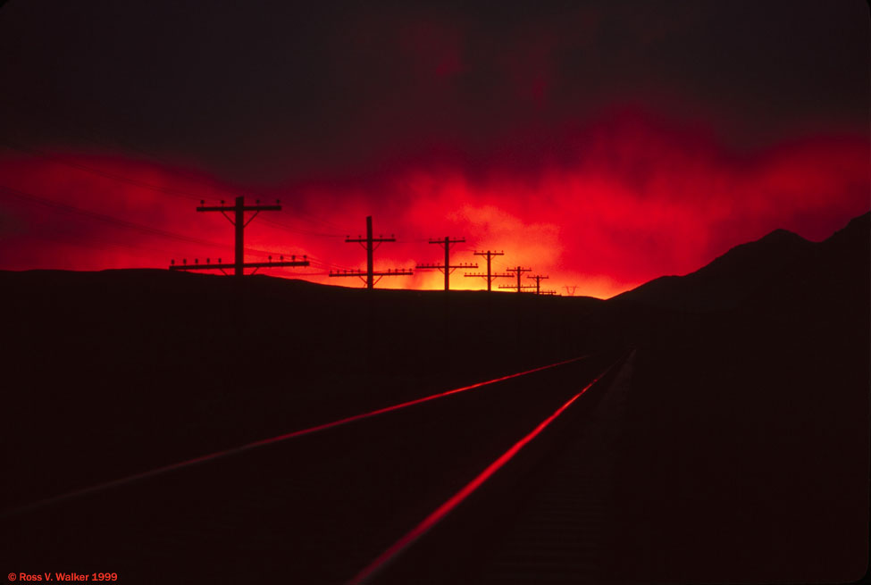 Sunset along the railroad tracks at Afton Canyon, Mojave desert, California