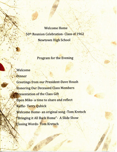 Newtown High School 50th Reunion program - 2012