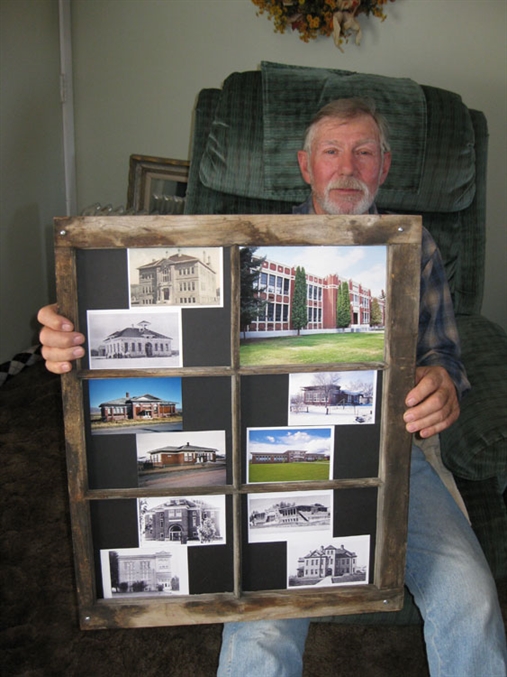 Bill Parslow with with school photos